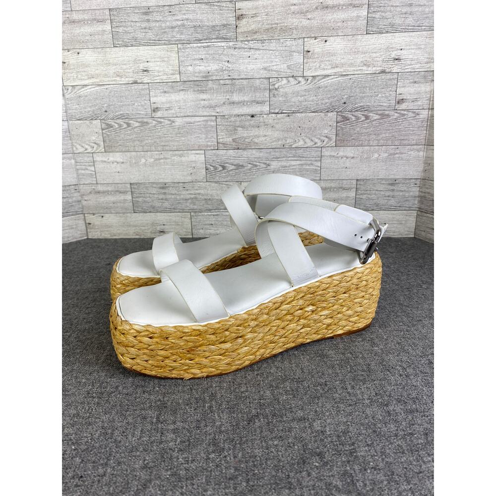 DONNA KARAN Lalah Platform Sandals White Raffia Ankle Strap Womens 9.5M